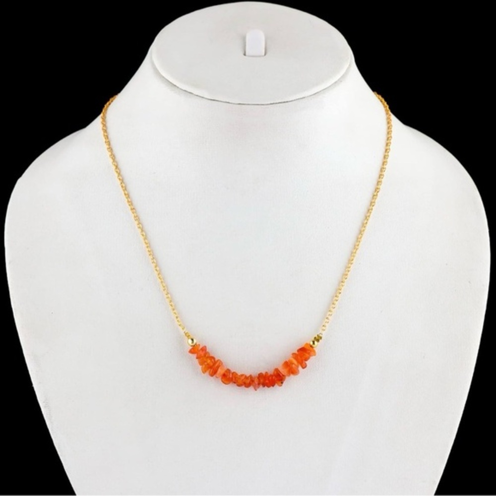 NIB Raw Carnelian Chip Beaded Necklace; Real Raw Carnelian Crystal Gemstone Boho